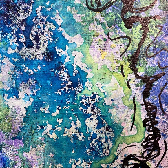 Original Abstract Framed Acrylic Ornate Line Art Painting, 5x7 - Picture 5 of 12